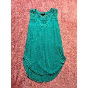 Almost Famous Teal Vneck Crochet Lace Yoke Blouse XS